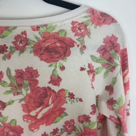 Abercrombie & Fitch Womens V-Neck Thermal Floral Print Cream/Pink Sweater XS - Picture 7 of 10